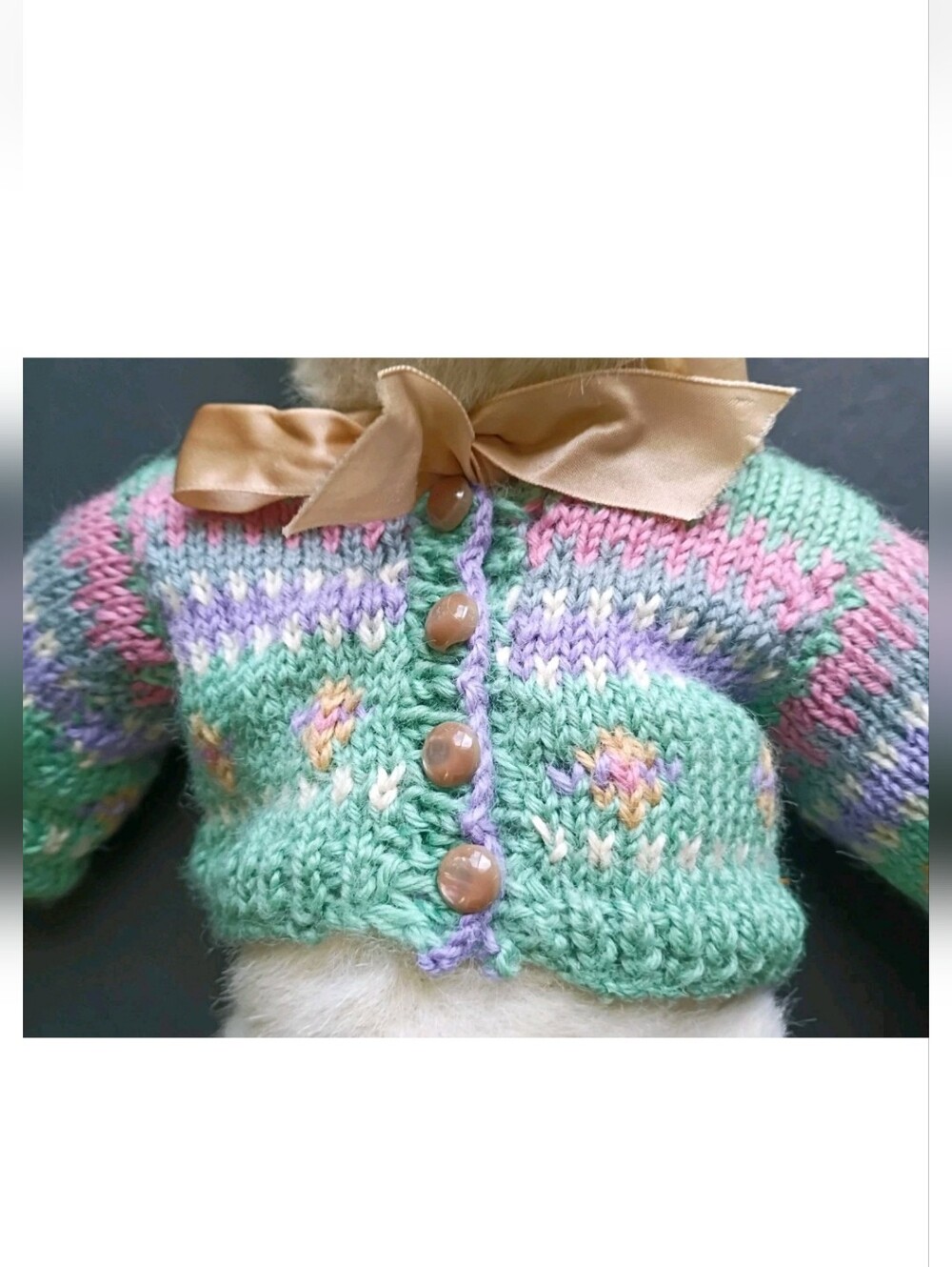Boyd's Bears White Bear Green Crochet Sweater Pink Hands and Feet Move - Picture 5 of 12